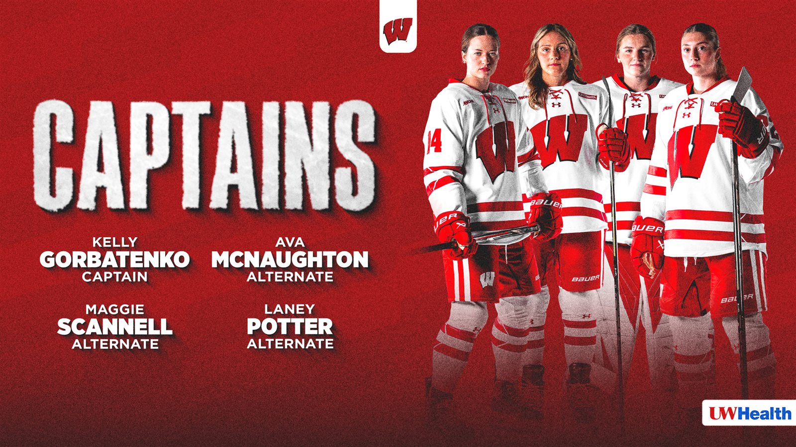 Alternate web format of the Wisconsin Women’s Hockey captains graphic