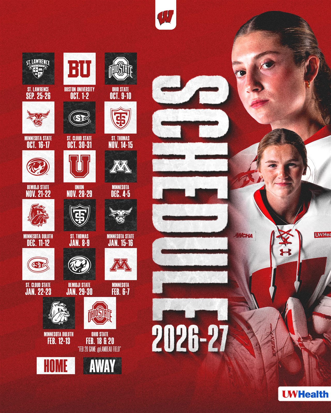 Wisconsin Women’s Hockey season schedule graphic