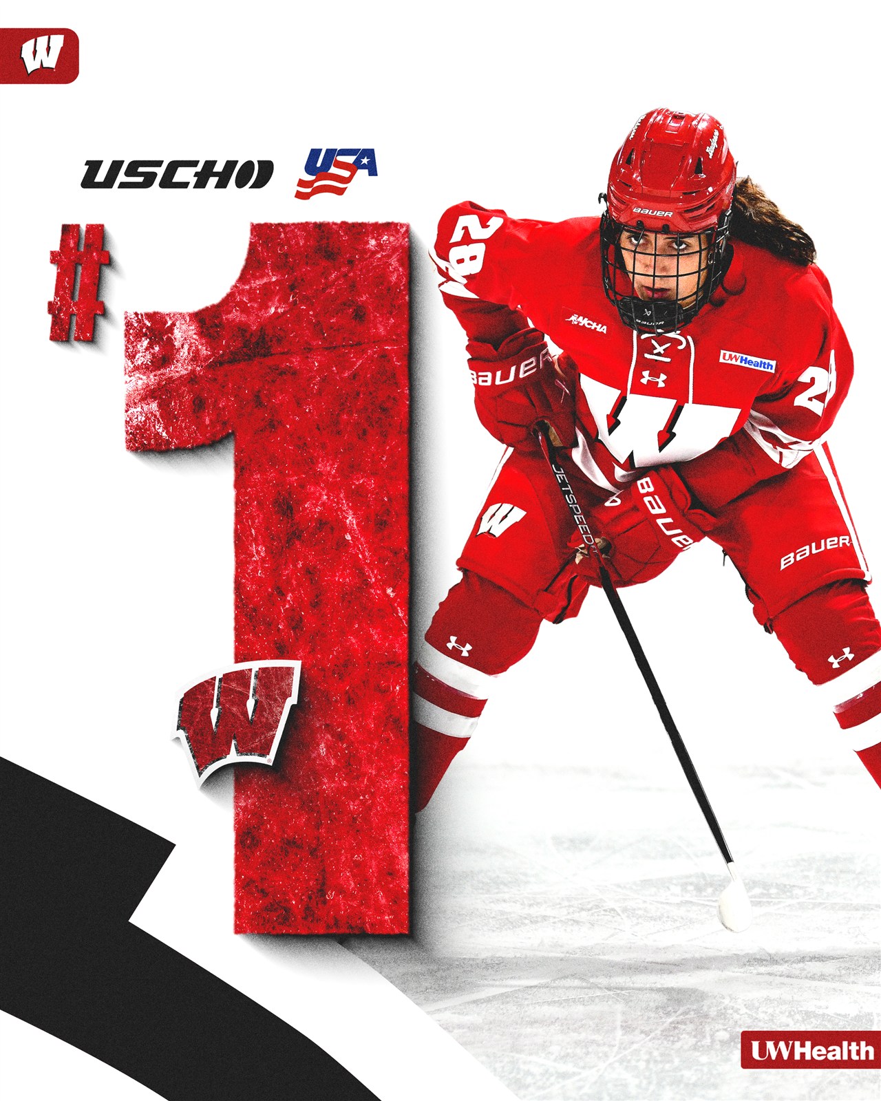 Wisconsin Women's Hockey No. 1 ranking graphic featuring USCHO and USA Hockey