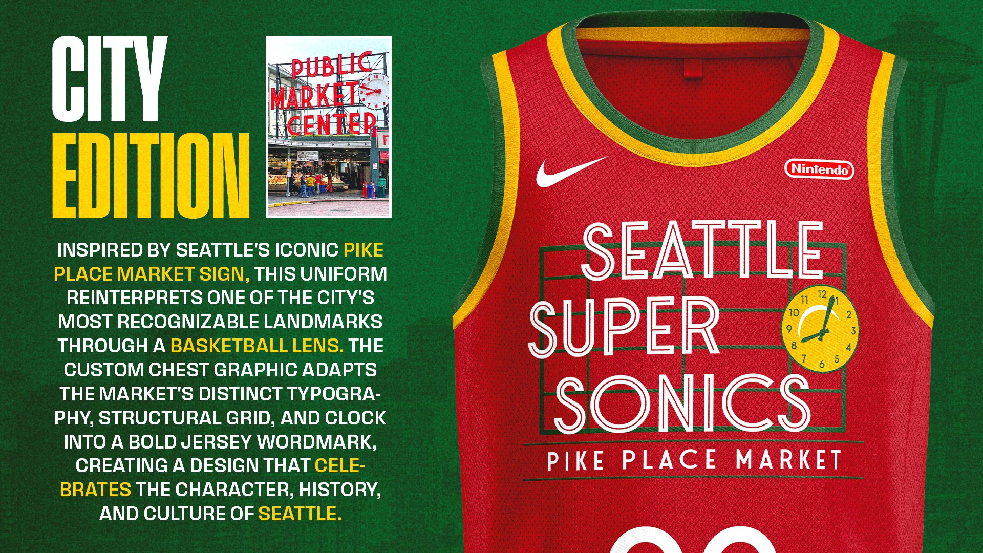 Seattle City Edition uniform concept with Pike Place Market references