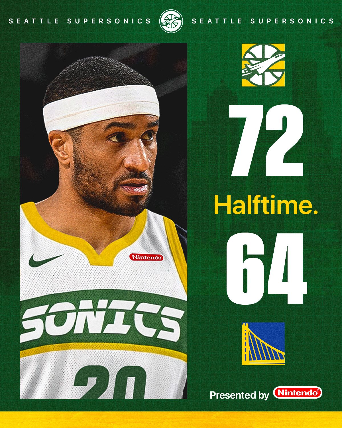 SuperSonics halftime score graphic