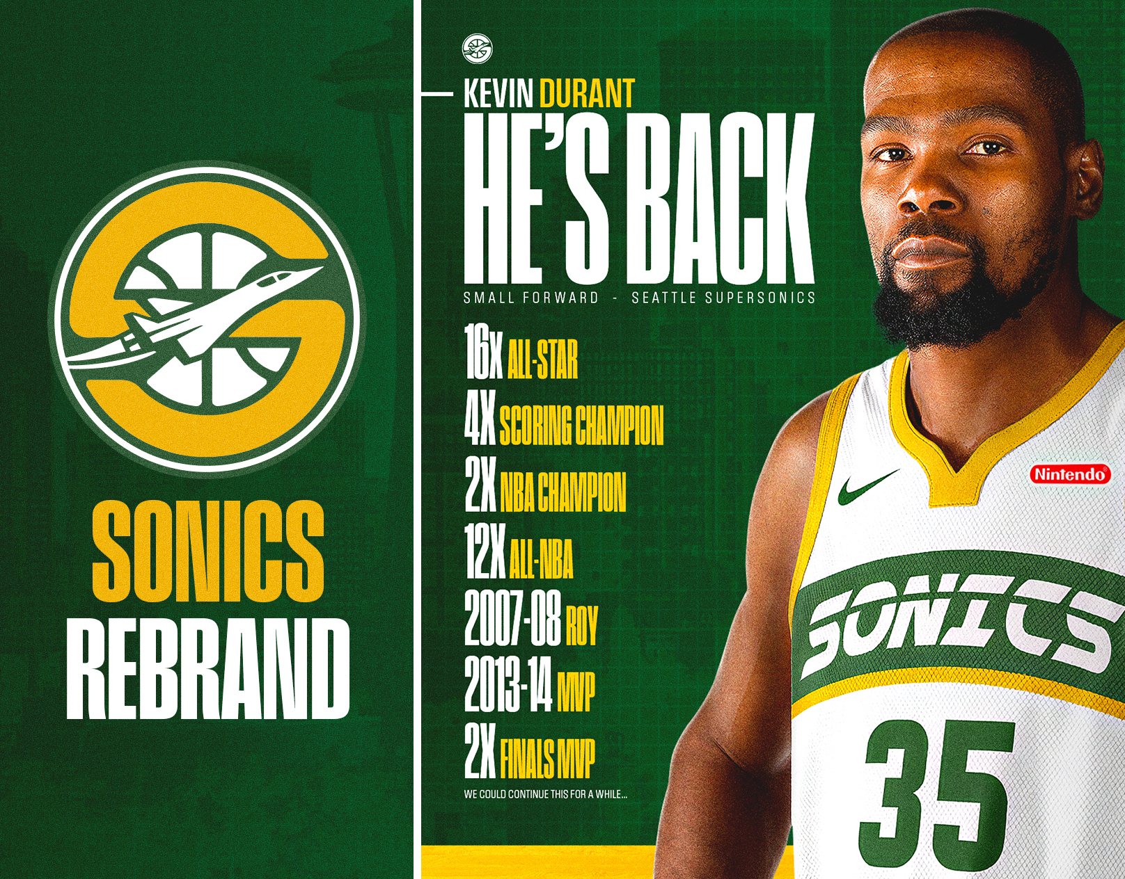 Seattle SuperSonics rebrand cover featuring the team mark and Kevin Durant