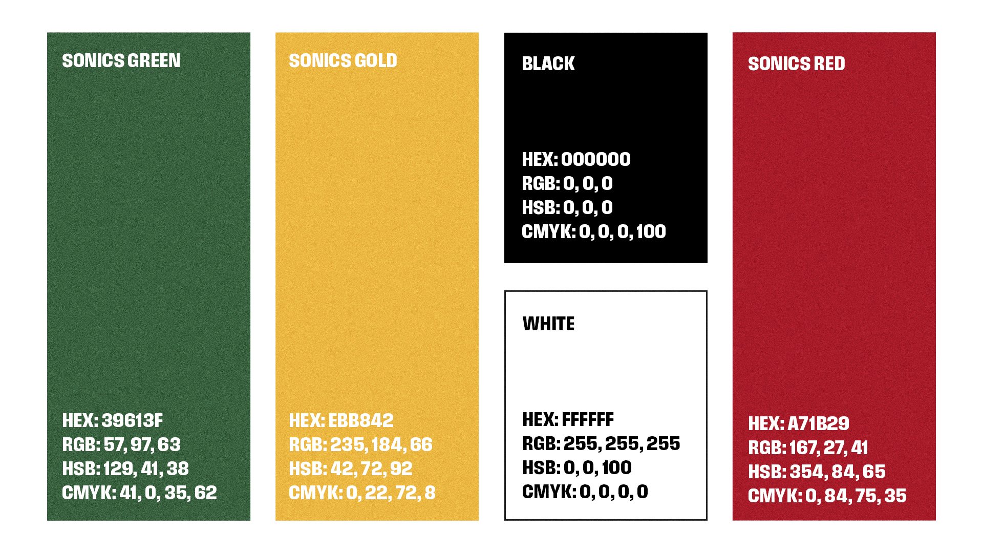 SuperSonics color palette with green, gold, red, black, and white swatches