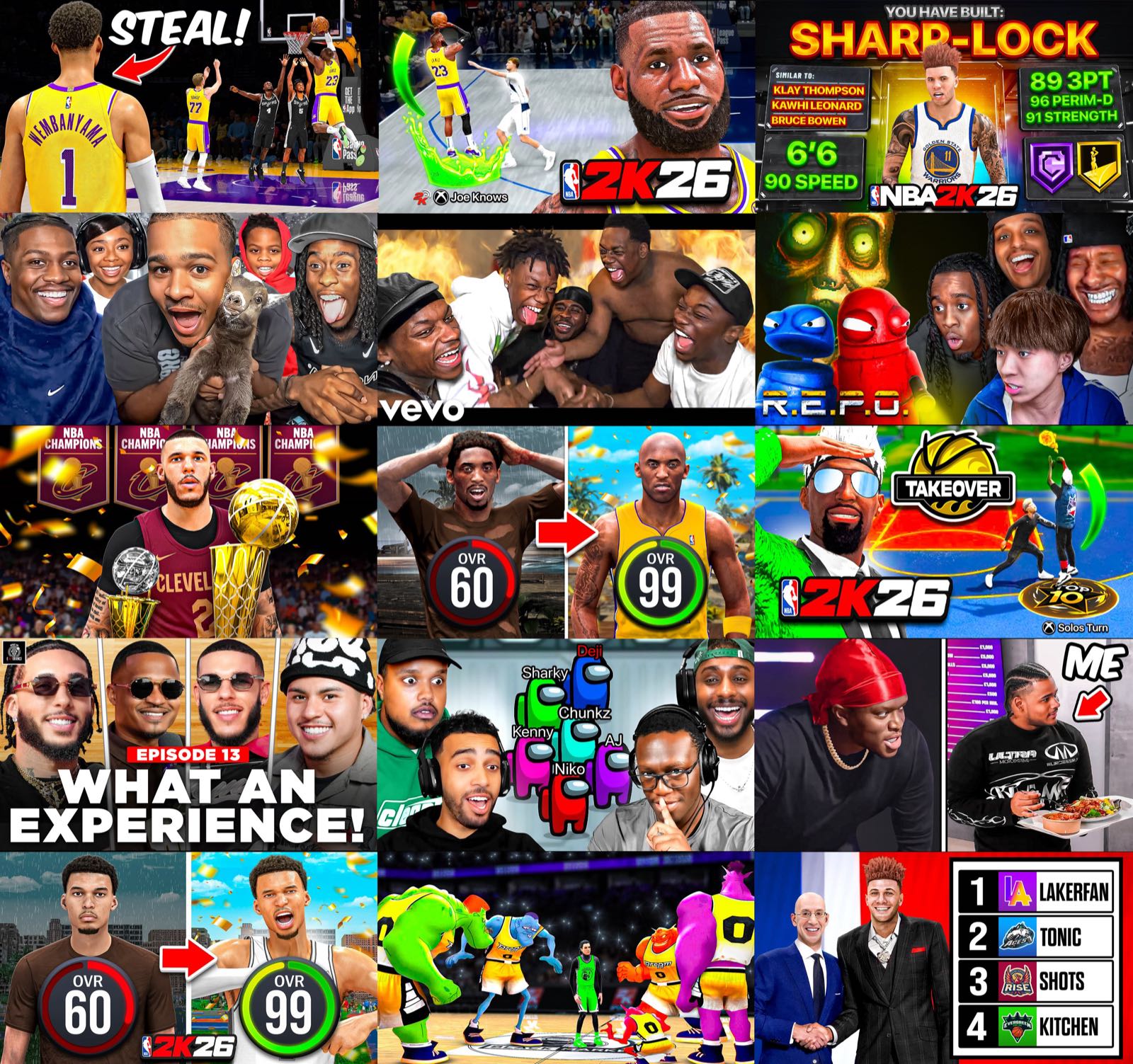Collage of YouTube thumbnails created across NBA 2K and livestreaming communities